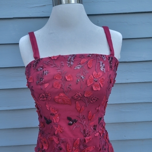 Dress The Population Ynez Red Floral Embellished Beaded Sequin Sexy Midi Dress S - Picture 5 of 9